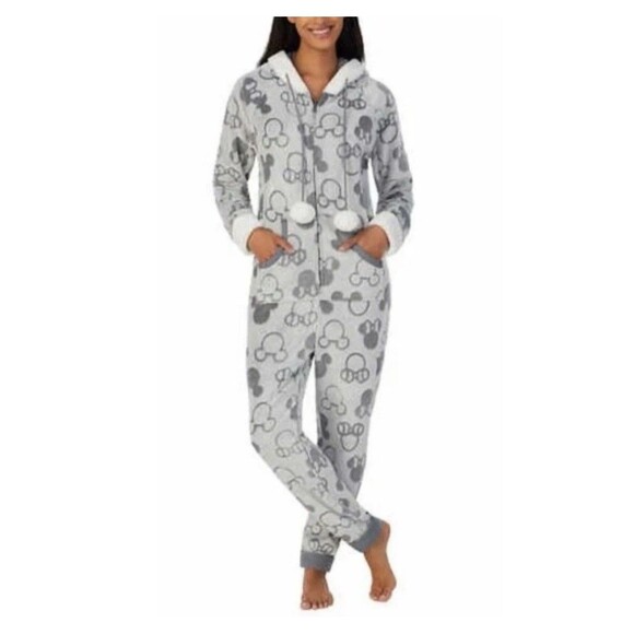 Disney Other - Disney Mickey & Minnie One-Piece Fleece Hooded Pajama Womens Size XL New